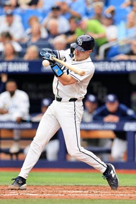 June 25, 2026, St. Petersburg, Florida, USA: Tampa Bay Rays catcher Hunter Feduccia (9) grounds out to Kansas City Royals shortstop Josh Rojas (40) during an MLB, Baseball Herren, USA game on June 25, 2026 at Tropicana Field. The Rays beat the Royals 13-2. MLB 2026: Tampa Bay Rays 13 : 2 Kansas City Royals  - ZUMAh180 20260625_zsp_h180_083 Copyright: xKimxHukarix