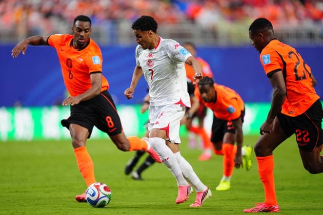 Tunisia v Netherlands - FIFA World Cup, WM, Weltmeisterschaft, Fussball 2026 - Group F KANSAS CITY, UNITED STATES - JUNE 25: Elias Achouri (7) of Tunisia in action during the 2026 FIFA World Cup First Stage Group F match between Tunisia and Netherlands at Arrowhead Stadium (Kansas City Stadium) in Kansas City, Missouri, United States on June 25, 2026. Hakan Akgun Anadolu Missouri United States. Editorial use only. Please get in touch for any other usage.  Copyright: x2026xAnadoluxHakanxAkgunx