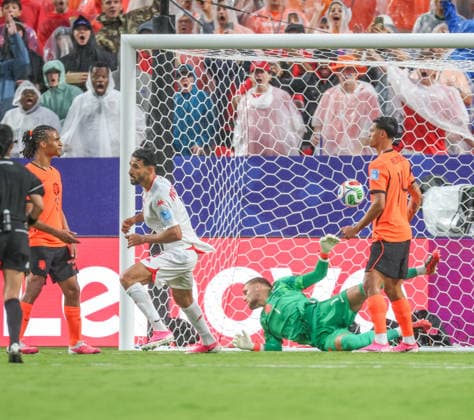 JUNE 25, 2026: Tunisia forward Hazem Mastouri (9) scored a goal in the 54th minute against Netherlands at Kansas City Stadium in Kansas City, MO. CSM FIFA World Cup, WM, Weltmeisterschaft, Fussball 2026: Tunisia Vs Netherlands JUN 25th  - ZUMAc04_ 20260625_zma_c04_339 Copyright: xRomanxPunox