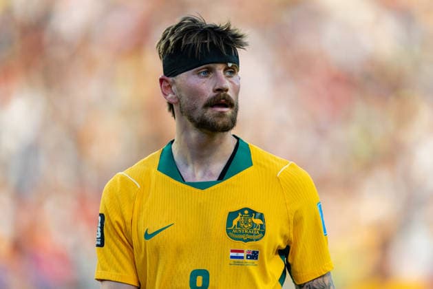 SANTA CLARA, CA - JUNE 25: Conor Metcalfe 8 of Australia looks on during the FIFA World Cup, WM, Weltmeisterschaft, Fussball 2026 Group D match between Paraguay and Australia on June 25, 2026 at San Francisco Bay Area Stadium in Santa Clara, CA. (Photo by Matthew Huang Icon Sportswire) SOCCER: JUN 25 FIFA World Cup 26 Group D - Paraguay vs Australia EDITORIAL USE ONLY Icon260625009