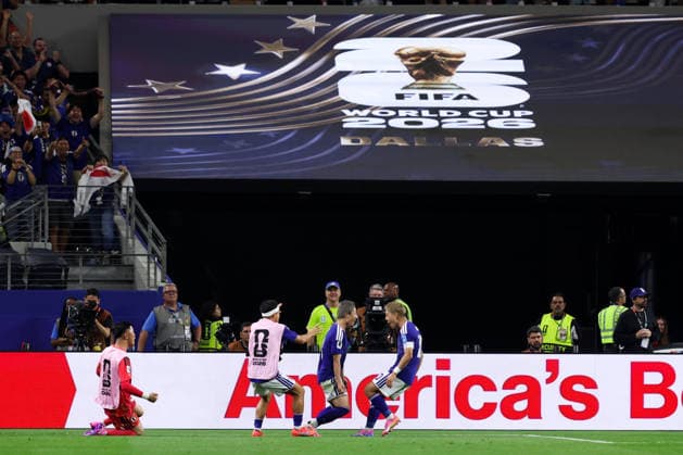 ARLINGTON, TX - JUNE 25: Maeda Daizen 11 of Team Japan celebrates a goal during the FIFA World Cup, WM, Weltmeisterschaft, Fussball 2026 Cup Group F match between Japan and Sweden at Dallas Stadium on June 25, 2026 in Arlington, Texas.  Copyright: xWuxZhizhaox 111650524320