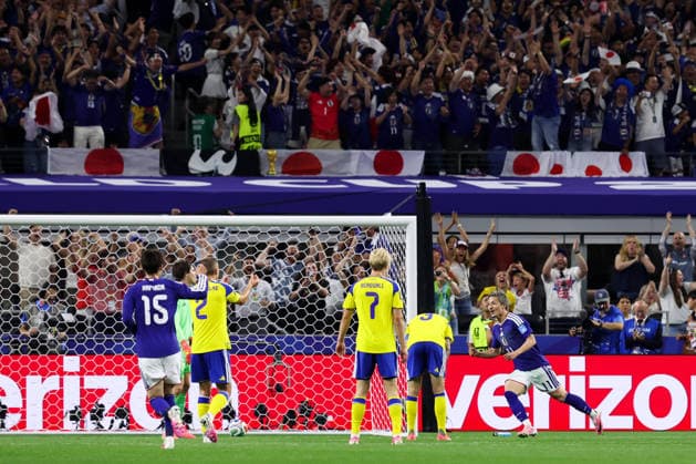 ARLINGTON, TX - JUNE 25: Maeda Daizen 11 of Team Japan celebrates a goal during the FIFA World Cup, WM, Weltmeisterschaft, Fussball 2026 Cup Group F match between Japan and Sweden at Dallas Stadium on June 25, 2026 in Arlington, Texas.  Copyright: xWuxZhizhaox 111650524322