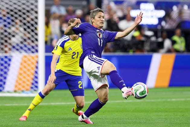 ARLINGTON, TX - JUNE 25: Maeda Daizen 11 of Team Japan kicks the ball during the FIFA World Cup, WM, Weltmeisterschaft, Fussball 2026 Cup Group F match between Japan and Sweden at Dallas Stadium on June 25, 2026 in Arlington, Texas.  Copyright: xWuxZhizhaox 111650524310