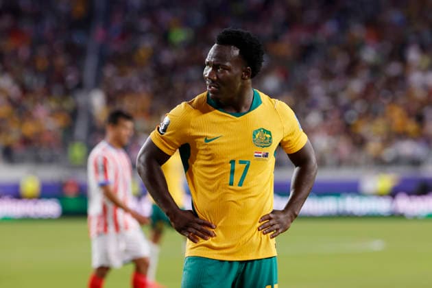 SOCCER PARAGUAY AUSTRALIA WORLD CUP, Nestory Irankunda of Australia reacts during the Group D match between Paraguay and Australia as part of the Men™s FIFA 2026 World Cup at San Francisco Bay Area Stadium in California, USA, Friday, June 26, 2026. ( NO ARCHIVING, EDITORIAL USE ONLY SAN FRANCISCO CALIFORNIA UNITED STATES  Copyright: xJASONxHENRYx 20260626147928103024