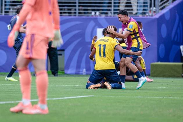 RECORD DATE NOT STATED match between Ecuador and Germany for the 2026 FIFA World Cup, WM, Weltmeisterschaft, Fussball New Jersey (USA), 06 25 2026 - World Cup Ecuador vs Germany. Ecuador s celebration during the match between Ecuador and Germany in the FIFA World Cup 2026 group stage at MetLife Stadium on the afternoon of Thursday, June 25, 2026 in New Jersey, USA. Credit: Paulo H Dias PhD Press TheNews2.(Foto: Phd Press Thenews2 imago images) SPO  Copyright: xPHDxPRESSx