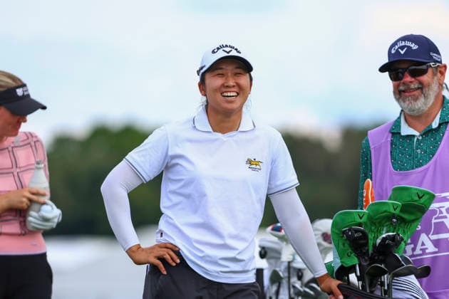 June 25, 2026, Chaska, Minnesota, United States: JING YAN smiles before hitting a drive at hole nine. This is the first day of the 2026 KPMG WomenÃ¢â‚¬â ¢s PGA, Golf Herren Championship at Hazeltine National Golf Course in Chaska Minnesota. Chaska United States - ZUMAt166 20260625_zsp_t166_152 Copyright: xMichaelxTurnerx
