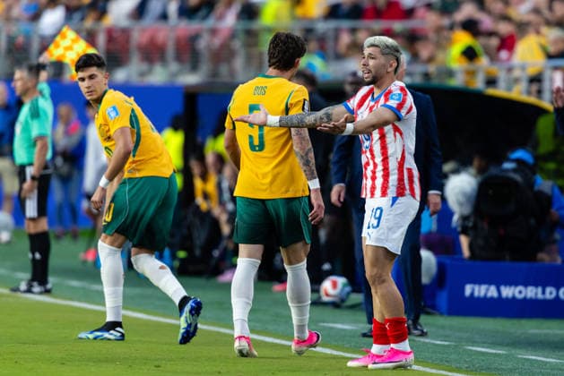 SANTA CLARA, CA - JUNE 25: Julio Enciso 19 of Paraguay reacts to a play during the FIFA World Cup, WM, Weltmeisterschaft, Fussball 2026 Group D match between Paraguay and Australia on June 25, 2026 at San Francisco Bay Area Stadium in Santa Clara, CA. (Photo by Matthew Huang Icon Sportswire) SOCCER: JUN 25 FIFA World Cup 26 Group D - Paraguay vs Australia EDITORIAL USE ONLY Icon260625012