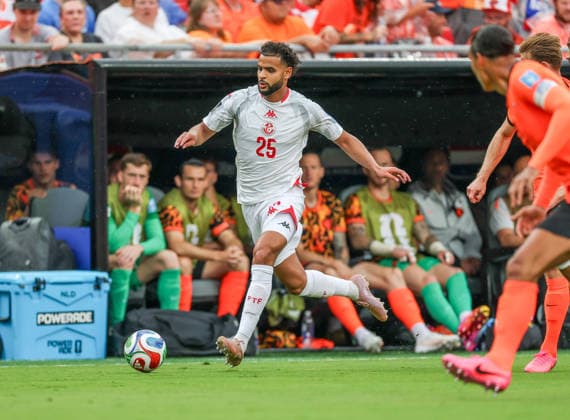 JUNE 25, 2026: Tunisia midfielder Anis Slimane (25) reacts against Netherlands at Kansas City Stadium in Kansas City, MO. CSM FIFA World Cup, WM, Weltmeisterschaft, Fussball 2026: Tunisia Vs Netherlands JUN 25th  - ZUMAc04_ 20260625_zma_c04_386 Copyright: xRomanxPunox