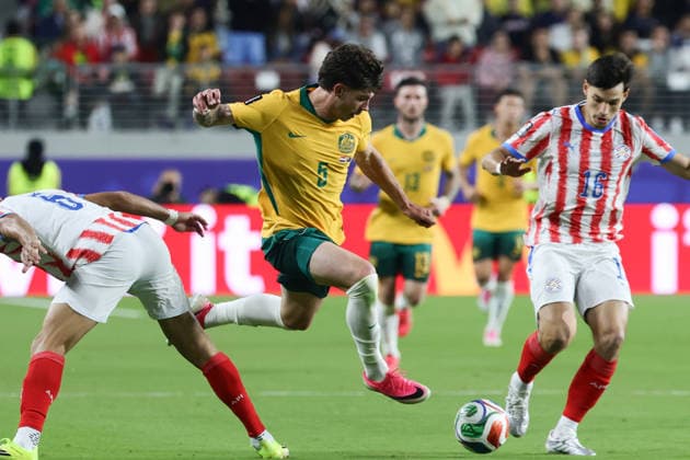 Jordy Bos of Australia attacks on goal during the FIFA World Cup, WM, Weltmeisterschaft, Fussball 2026 match between Paraguay and Australia at Levi s Stadium, San Francisco, USA on 26 June 2026. Copyright: xPeterxDovganx 45120063
