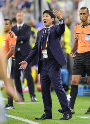 Football: 2026 World Cup Japan head coach Hajime Moriyasu reacts near the end of a World Cup Group F football match against Sweden at Dallas Stadium in Arlington, Texas, on June 25, 2026.  A14AA0005620340P