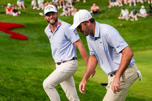 June 25, 2026, Cromwell, Connecticut, USA: Scottie Scheffler (USA) (R) and Sam Burns (USA) walk off the 18th green after the first round of the 2026 Travelers Championship at TPC River Highlands. Cromwell USA - ZUMAw109 20260625_fap_w109_059 Copyright: xDebbyxWongx