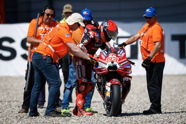 ASSEN - Marc Marquez (SPA) crashed his Ducati during Moto GP practice ahead of the 95th edition of the Assen TT. VINCENT JANNINK ANP xVIxANPxSportx xxANPxIVx 562042005 originalFilename: 562042005.jpg