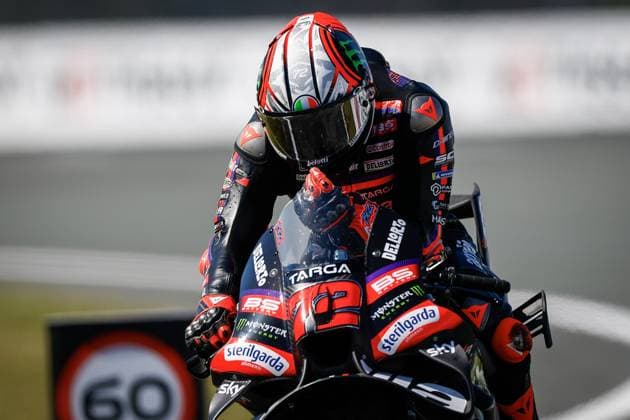 ASSEN - Marco Bezzecchi (ITA) on his Aprilia during Moto GP practice ahead of the 95th edition of the Assen TT. VINCENT JANNINK ANP xVIxANPxSportx xxANPxIVx 562042957 originalFilename: 562042957.jpg