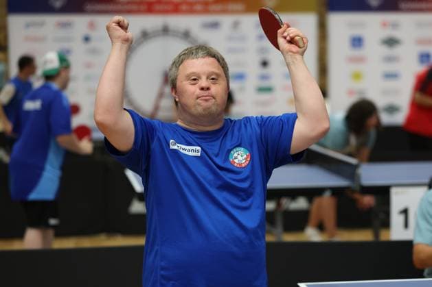 26.June. 2026 – Table tennis, Tischtennis – Special Olympics 2026 player celebrates the point with his teammates VIENNA arena wien, Vienna Vienna AUSTRIA