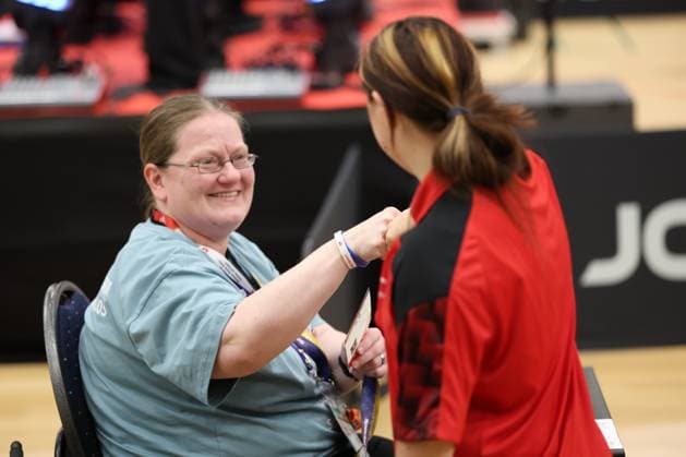 26.June. 2026 – Table tennis, Tischtennis – Special Olympics 2026 The player congratulates the referee VIENNA arena wien, Vienna Vienna AUSTRIA