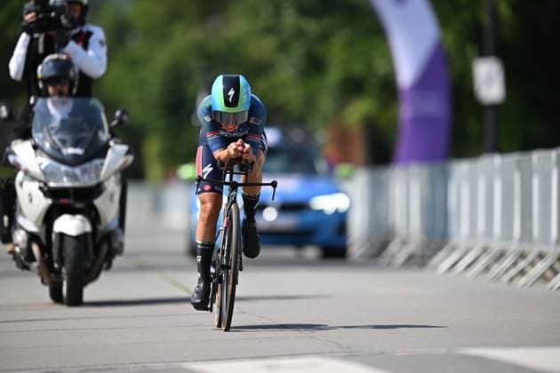 Elite Women Tess Moerman pictured in action the women s elite individual road time trial race (20,5km) at the Belgian Cycling Championships, in Maarkedal, on Friday 26 June 2026. DAVIDxPINTENS  x179384701x