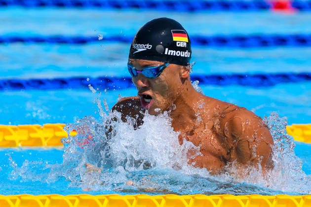 Melvin Imoudu of Germany competes in the 50m Breaststroke Men Heats during the 62nd Settecolli swimming meeting at Stadio del Nuoto in Rome (Italy), June 26, 2026. andreaxstaccioli