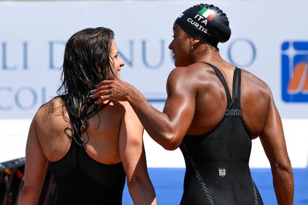 Sara Curtis of Italy and Costanza Cocconcelli of Italy during the 62nd Settecolli swimming meeting at Stadio del Nuoto in Rome (Italy), June 26, 2026. ElisaxStaccioli