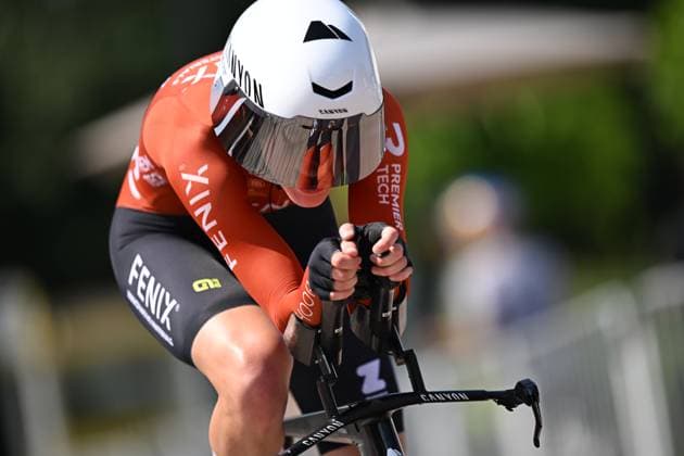 Elite Women Julie De Wilde pictured in action the women s elite individual road time trial race (20,5km) at the Belgian Cycling Championships, in Maarkedal, on Friday 26 June 2026. DAVIDxPINTENS  x179385612x