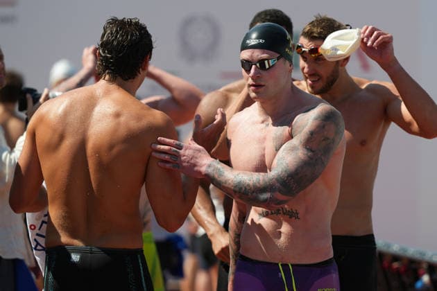Adam Ramsay-Peaty of Great Britain with Nicolo Martinenghi of Italy, 50m Breaststroke Men Heats during the 62nd Settecolli swimming meeting at Stadio del Nuoto in Rome (Italy), June 26, 2026. antoniettaxbaldassarre