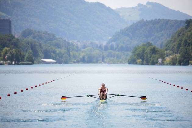 Sport Bilder des Tages RECORD DATE NOT STATED 26th June 2026; Lucerne, Switzerland; World Rowing Cup Day One; Olympic Champion Olie Zeidler from Germany in Mens Single Sculls (M1x) - Heat 1 AnthonyxBenoit