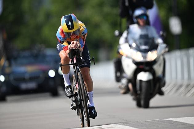 Elite Women Lotte Kopecky pictured in action the women s elite individual road time trial race (20,5km) at the Belgian Cycling Championships, in Maarkedal, on Friday 26 June 2026. DAVIDxPINTENS  x179388073x