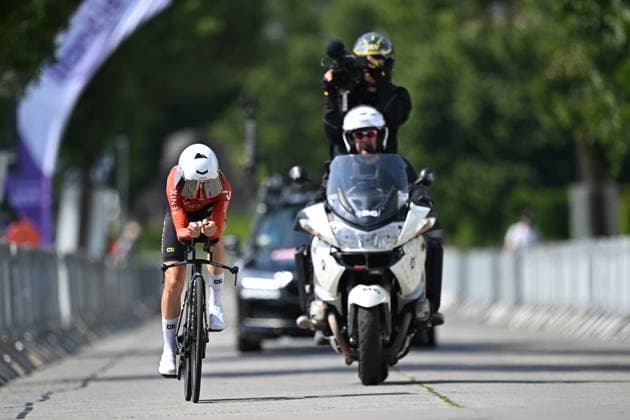 Elite Women Lotte Claes pictured in action the women s elite individual road time trial race (20,5km) at the Belgian Cycling Championships, in Maarkedal, on Friday 26 June 2026. DAVIDxPINTENS  x179388499x