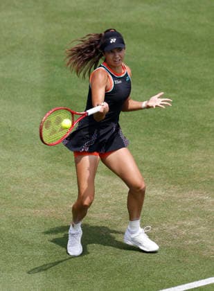 RECORD DATE NOT STATED 26th June 2026; Devonshire Park Lawn Tennis Club, Eastbourne, East Sussex, England; Lexus Eastbourne Open Tennis, Day Six; Petra Marcinko (CRO) plays a forehand shot against Madison Keys (USA) in the Womens semi-finals match HongboxChen