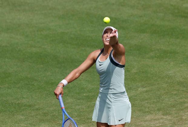 RECORD DATE NOT STATED 26th June 2026; Devonshire Park Lawn Tennis Club, Eastbourne, East Sussex, England; Lexus Eastbourne Open Tennis, Day Six; Madison Keys (USA) serves to Petra Marcinko (CRO) in the Womens semi-finals match HongboxChen