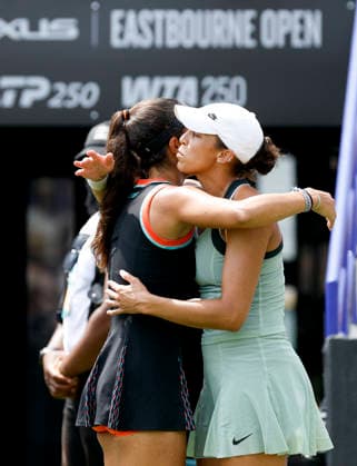 RECORD DATE NOT STATED 26th June 2026; Devonshire Park Lawn Tennis Club, Eastbourne, East Sussex, England; Lexus Eastbourne Open Tennis, Day Six; Petra Marcinko (CRO) retires from the Womens semi-finals match against Madison Keys (USA) due to an injury HongboxChen