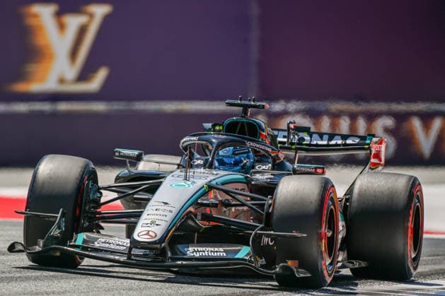 F1 Grand Prix Of Austria - Practice SPIELBERG, AUSTRIA - JUNE 26: George Russell of United Kingdom and Mercedes-AMG drives on track during the Free Practice 1 session of the F1 Grand Prix of Austria at Red Bull Ring on June 26, 2026 in Spielberg, Austria. Spoelberg Austria  Copyright: xArturxWidakx originalFilename:widak-f1grandp260626_np4TX.jpg