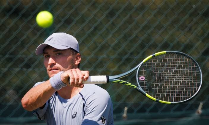 Belgian Raphael Collignon pictured in action during the afternoon training session the preparations ahead of the Wimbledon grand slam tennis tournament in London, Britain, Friday 26 June 2026. The main tournament is starting on Monday 29th June. BENOITxDOPPAGNE  x179396067x