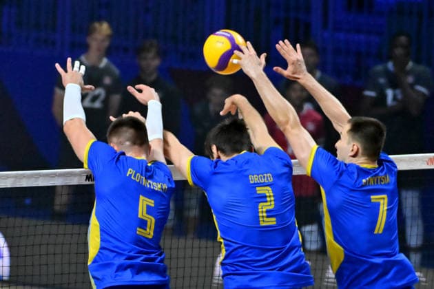 LJUBLJANA, SLOVENIA - JUNE 26: Ukraine block during the FIVB Men s Volleyball Nations League match between Ukraine and Canada at Arena Stozice, Ljubljana on June 26, 2026 in Ljubljana, Slovenia. (Photo by Igor Kupljenik Sports Press Photo).  Copyright: xIgorxKupljenikx xSPPx Sportspressphoto_SPR177413