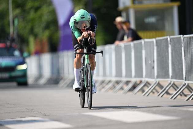Elite Men Sander De Pestel pictured in action during the men s elite individual road time trial race (41,5km) at the Belgian Cycling Championships, in Maarkedal, on Friday 26 June 2026. DAVIDxPINTENS  x179401815x