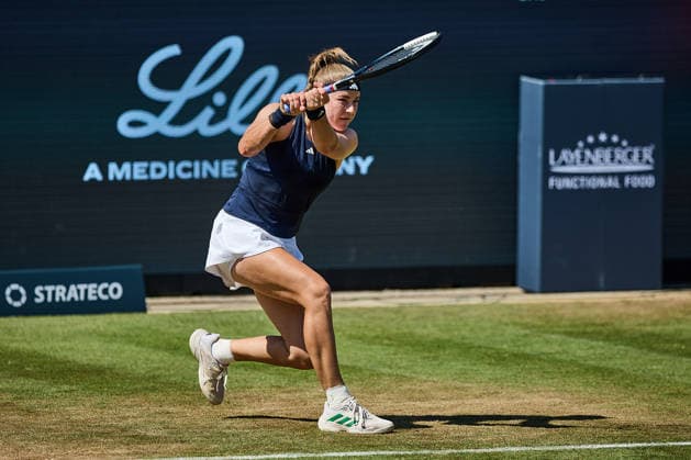 June 26, 2026, Bad Homburg, Hessen, Germany: Karolina Muchova of Czech Republic returns with backhand during the BAD HOMBURG OPEN powered by SOLARWATTT- WTA500 - Womens Tennis, 26.6.2026 in Bad Homburg (Tennis-Club Bad Homburg), Germany Tennis 2026: WTA, Tennis Damen Bad Hombug Open: Semifinal Singles: MUCHOVA Vs RUSE  - ZUMAs343 20260626_zsp_s343_050 Copyright: xMathiasxSchulzx