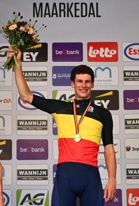 Belgian 2026 National Championship Maarkedal 26 06 2026 MAARKEDAL, BELGIUM - JUNE 26 : Segaert Alec of Bahrain Victorious pictured during the podium ceremony of the Men Elite Individual Time Trial of the 2026 Belgian National Championships 00st edition an UCI National Championships cycling race of 40 km with start in Maarkedal and finish in Maarkedal on June 26, 2026 in Maarkedal, Belgium, 26 06 2026 Maarkedal Belgium  Copyright: xVincentxKalutx