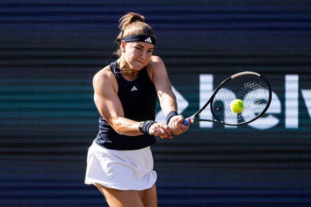 BAD HOMBURG, GERMANY - JUNE 26: Karolina Muchova (CZE) during the Bad Homburg Open powered by Solarwatt Singles match between Elena-Gabriela Ruse (ROU) vs Karolina Muchova (CZE) at Kurpark Bad Homburg on June 26, 2026 in Bad Homburg, Germany. Hessen Germany Copyright: xSteffiexWunderlx