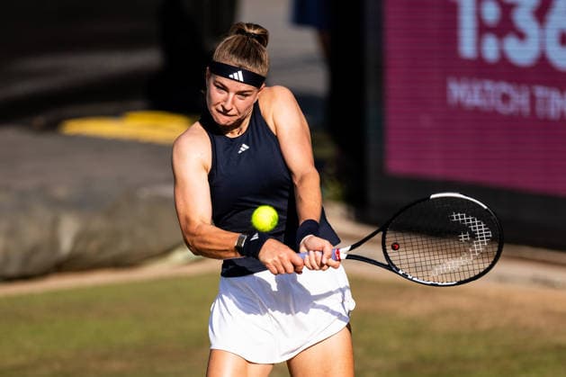 BAD HOMBURG, GERMANY - JUNE 26: Karolina Muchova (CZE) during the Bad Homburg Open powered by Solarwatt Singles match between Elena-Gabriela Ruse (ROU) vs Karolina Muchova (CZE) at Kurpark Bad Homburg on June 26, 2026 in Bad Homburg, Germany. Hessen Germany Copyright: xSteffiexWunderlx
