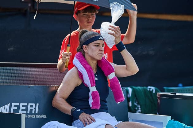 June 26, 2026, Bad Homburg, Hessen, Germany: Karolina Muchova of Czech Republic is sitting on the players bench with an ice pack on the head during the BAD HOMBURG OPEN powered by SOLARWATTT- WTA500 - Womens Tennis, 26.6.2026 in Bad Homburg (Tennis-Club Bad Homburg), Germany Tennis 2026: WTA, Tennis Damen Bad Hombug Open: Semifinal Singles: MUCHOVA 6:4 6:4 RUSE  - ZUMAs343 20260626_zsp_s343_071 Copyright: xMathiasxSchulzx