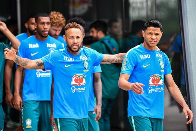 Neymar and Douglas Santos enters training at their New Jersey base the Columbia Park Training Facility in Morristown, NJ, United States. (Photo by Rebekah Wynkoop SPP)  Copyright: xRebekahxWynkoop SPPx Sportspressphoto_SPR177453