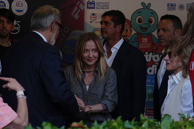 RECORD DATE NOT STATED Premier Giorgia Meloni and Paolo Barelli President fin during the 62 th Trofeo Settecolli at Foro Italico in Rome, Italy Friday, June 26, 2026. - swimming .  Copyright: xGianxMattiaxD Alberto LaPressex