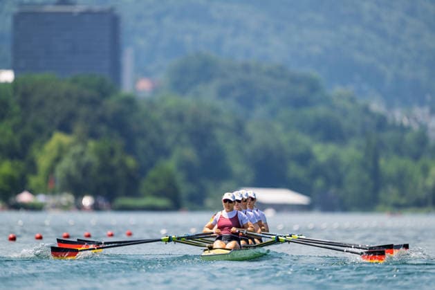 LUCERNE, SWITZERLAND - JUNE 26: Frauke Hundeling, Johanna Debus, Juliane Faralisch and Maren Voelz of Germany competing in the Women s Quadruple Sculls during the Lucerne Regatta - World Rowing Cup III at the Rotsee on June 26, 2026 in Lucerne, Switzerland. Copyright: xBEAUTIFULxSPORTS TobiasxLacknerx