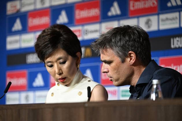 Footbal : Olympique Lyonnais - press conference, PK, Pressekonferenz - Michele Kang A few days after the hearing before the DNCG and the announcement of Michele Kang™s takeover, OL held a press conference with Olympique Lyonnais General Manager Michael Gerlinger. Lyon, June 26, 2026. LYONFrance  Copyright: xMouradxAllilix