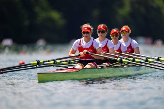 LUCERNE, SWITZERLAND - JUNE 26: Lisa Loetscher, Flavia Loetscher, Celia Dupre and Nina Wettstein of Switzerland competing in the Women s Quadruple Sculls during the Lucerne Regatta - World Rowing Cup III at the Rotsee on June 26, 2026 in Lucerne, Switzerland. Copyright: xBEAUTIFULxSPORTS TobiasxLacknerx
