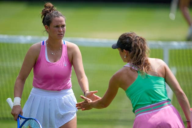 Lexus Eastbourne Open - Day Five Miriam Skoch (Czech Republic) plays with partner Jesika Maleckova (Czech Republic) during their semifinal doubles match against Isabelle Haverlag (Netherlands) and Maia Lumsden (United Kingdom) at the 2026 Lexus Eastbourne Open Women s tennis tournament at the Devonshire Park Lawn Tennis Club in Eastbourne, England, on June 26, 2026. Eastbourne United Kingdom  Copyright: xOwenxHammondx originalFilename:hammond-2026lexu260626_npT5q.jpg