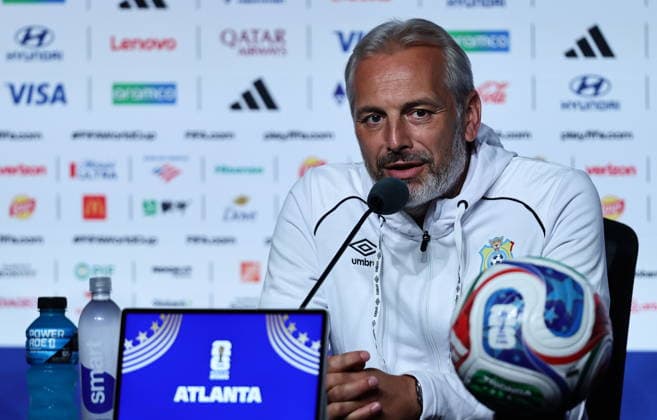 FIFA World Cup, WM, Weltmeisterschaft, Fussball 2026 - DR Congo press conference, PK, Pressekonferenz The Democratic Republic of the Congo™s national soccer team head coach Sebastien Desabre attends a press conference in Atlanta, Georgia, USA, 26 June 2026. DR Congo will face Uzbekistan on 27 June in a FIFA World Cup 2026 group K match. ATLANTA United States  Copyright: xRONALDxWITTEKx