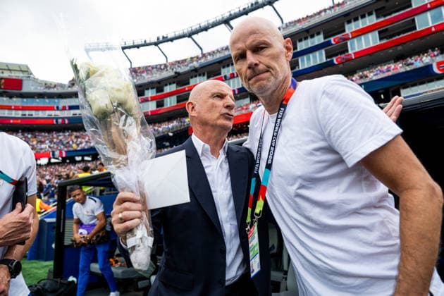 260626 Assistant coach Guy StÃ phan of France and Head coach Stale Solbakken of Norway ahead of the FIFA World Cup, WM, Weltmeisterschaft, Fussball 2026 group stage football match between Norway and France on June 26, 2026 in Foxborough. Photo: Vegard Grott BILDBYRAN kod VG VG0967 bbeng fotboll football soccer fotball vm fotbolls-vm fotball-vm fotbolls-vm 2026 fifa world cup 2026 norge norway frankrike france boston *** June 26, 2026: Assistant coach Guy Stéphane of France and head coach Stale Solbakken of Norway ahead of the 2026 FIFA World Cup group stage soccer match between Norway and France on June 26, 2026 in Foxborough. Photo by Vegard Grott, BILDBYRAN. Code: VG VG0967 bbeng soccer football fotball World Cup soccer World Cup 2026 FIFA World Cup 2026 Norway France Boston  Copyright: VEGARDxGRoTT BB260626VG009