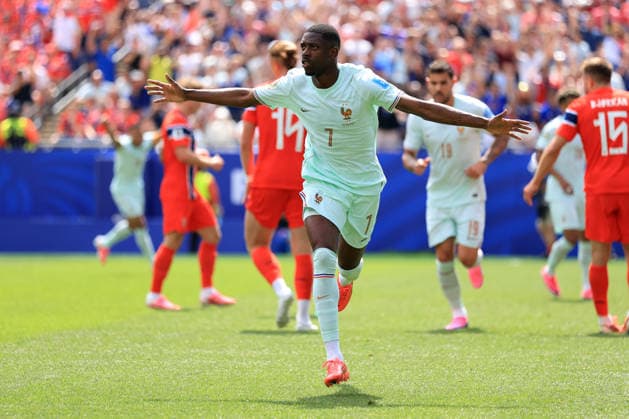 Norway v France - FIFA World Cup, WM, Weltmeisterschaft, Fussball 26 June 2026 Boston - FIFA World Cup - Group I - Norway v France - Ousmane Dembele of France celebrates after scoring the opening goal - Photo: Simon Stacpoole Offside. Foxborough USA *** Norwegen gegen Frankreich – FIFA-Weltmeisterschaft, 26. Juni 2026, Boston – FIFA-Weltmeisterschaft, Gruppe I – Norwegen gegen Frankreich – Ousmane Dembélé aus Frankreich jubelt nach seinem Führungstreffer – Foto: Simon Stacpoole – Abseits – Foxborough, USA  Copyright: xSimonxStacpoolexOffside
