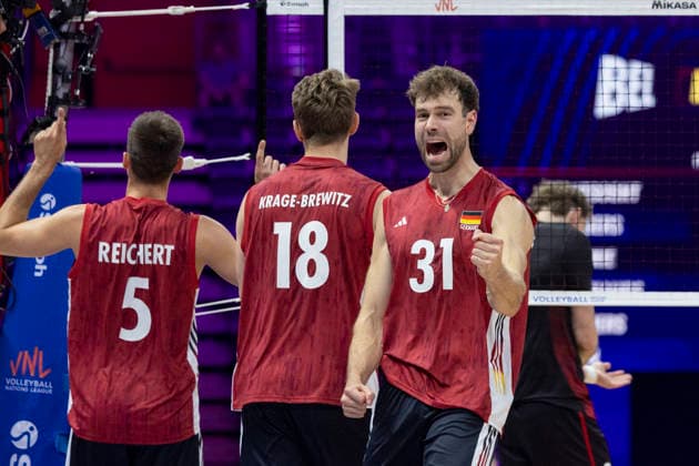 VNL Belgium - Germany 26.06.2026 volleyball, Gliwice , Arena Pre Zero , Mens Volleyball Nations League 2026 FIVB VNL (siatkowka, Liga Narodow, Belgia - Niemcy ), game , match Belgium - Germany image shows: Yann Bohme (R) photo Katarzyna Plewczynska Fotostyk Copyright: xKatarzynaxPlewczynskax 20260626KAPL3549