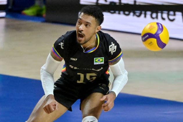 LJUBLJANA, SLOVENIA - JUNE 26: Maique Reis Nascimento of Brazil in action during the FIVB Men s Volleyball Nations League match between Brazil and Italy at Arena Stozice, Ljubljana on June 26, 2026 in Ljubljana, Slovenia. (Photo by Igor Kupljenik Sports Press Photo).  Copyright: xIgorxKupljenikx xSPPx Sportspressphoto_SPR177515